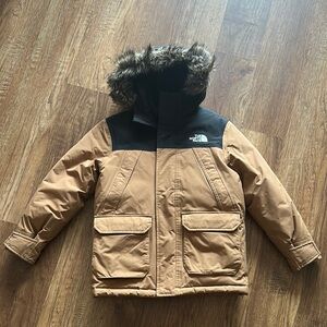 The North Face Boys Tan and Black Hooded Jacket